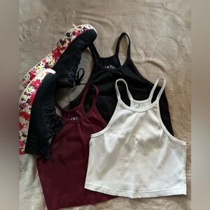 NOBULL Set of 3 Women's High Neck Ribbed Crop Tops M Black White Wine